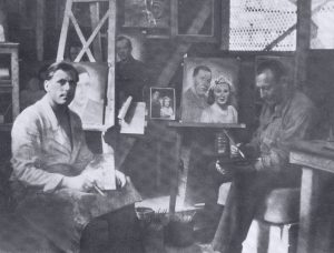 Photo of Bill in the art studio his captors made for him while he was a prisoner of war at Marseilles.