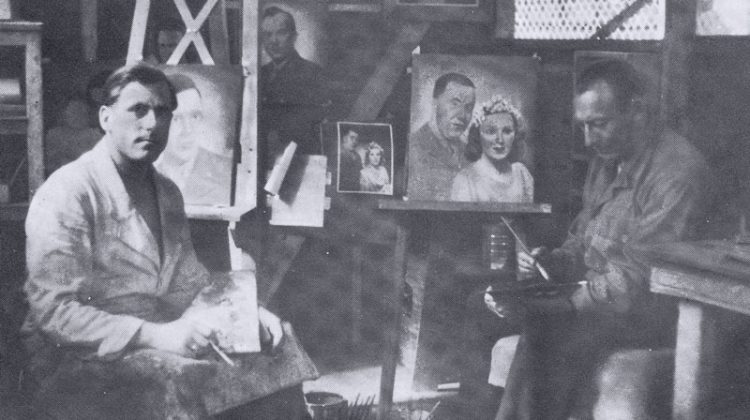 Photo of Bill in the art studio his captors made for him while he was a prisoner of war at Marseilles.