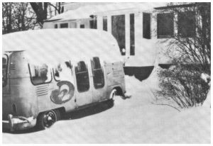 Photo of Bill's snow-covered van in front of his Montreal home.